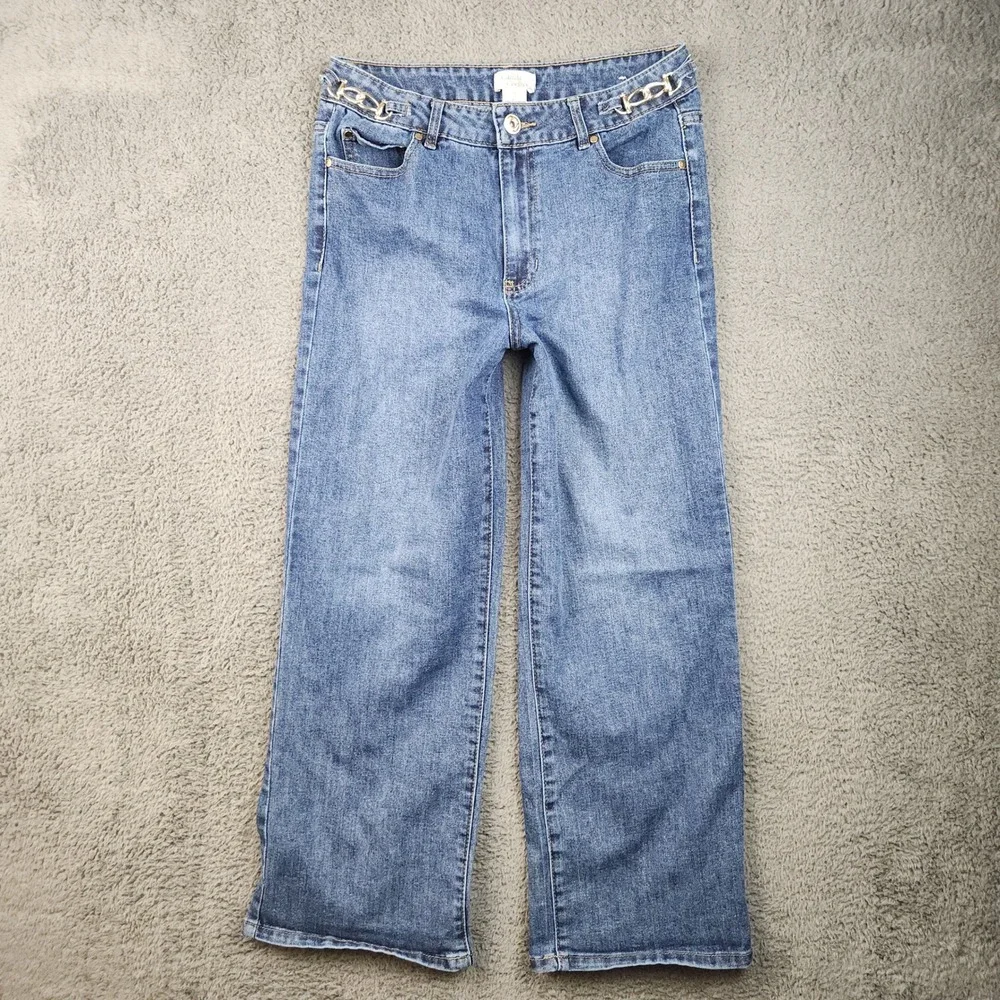 Camila Coelho Women's High Waisted Ankle Wide Leg Jeans Size 8 Chain‎ Detail